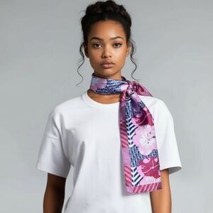 Christian Dior Silk Scarf Wrap Floral Geometric Pattern Long Monogram Chevron